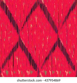  Red Seamless Ikat Pattern with rhombuses. Abstract  background for textile design, wallpaper, surface textures, wrapping paper.