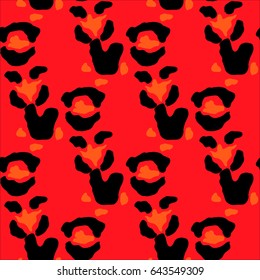 Red seamless leopard pattern. Hot African colorful motifs for fabric, textile, manufacturing, furnishing, decor, decorative works, interior, prints, wrapping paper, scrapbook, fashion. Curly shapes.