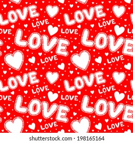 Red seamless love background with white hearts