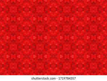 Red seamless mosaic pattern. Abstract hexagon background for wallpaper, backdrop, banner, template, illustration, fabric and other applications. Vector. 