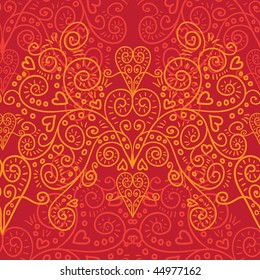 red seamless ornate pattern with hearts
