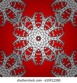 Red seamless pattern. Abstract geometric floral seamless background. Tribal ethnic ornate decoration, lace repeating texture. Vector doodle sketch pattern, graphic illustration. Red background.