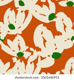 Red seamless pattern with abstract yellow flowers. Vector square background, illustration, print, design. Japanese style