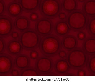 Red seamless pattern with bacteria, unicellular organisms or virus. Vector background with round details, elements, particles. Medical or scientific subjects