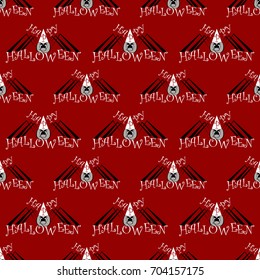 red Seamless pattern with a black and grey spider on Halloween. vector