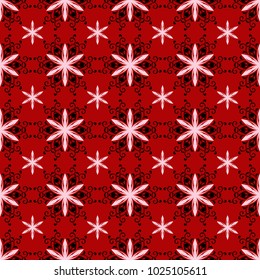 Red seamless pattern with black and white floral design. Wallpaper background