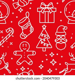 Patrón rojo sin fisuras con iconos de símbolos de Navidad