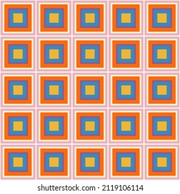 Red seamless pattern with colorful abstract squares. Vector illustration