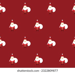 red seamless pattern with cute Santa Claus