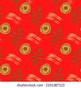 red seamless pattern floral in boho style.vector illustration.
