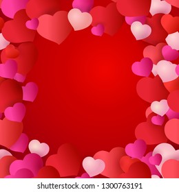 Red seamless pattern with hearts. For card Valentine Day or wedding or print on fabric. Vector background.