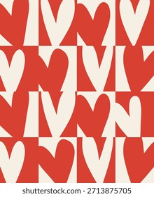 A red  seamless pattern with hearts in a chaotic composition for Valentine's Day. Love, emotions, confession, happiness, joy, feelings. Lots of hearts. Seamless pattern for textiles, gift wrapping.