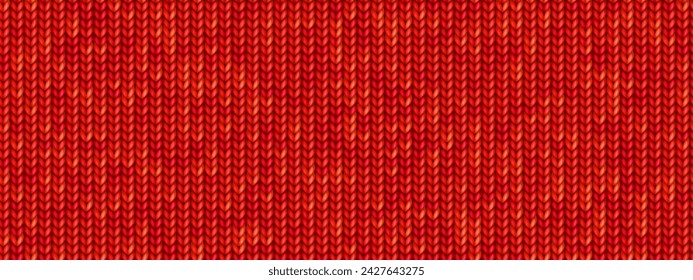 Red seamless pattern of knitted tricot fabric. Loops made of yarn in a wool or cotton jersey texture. Hosiery, scarf or sweater. Vector illustration