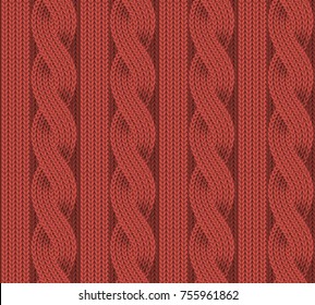 Red seamless pattern of knitting. Vector image.