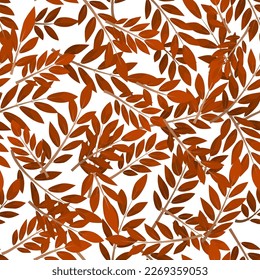 Red seamless pattern leafs on white background.
