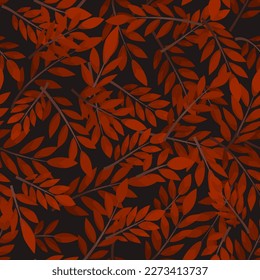 Red seamless pattern leafs on black background.