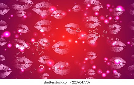 Red seamless pattern with lipstick prints and glitter