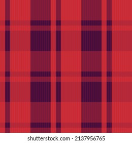 Red seamless pattern of plaid fabric, vector cage texture, fabric wool design, tartan print, vintage cloth style, buffalo color, irish celtic kilt, hipster wallpaper