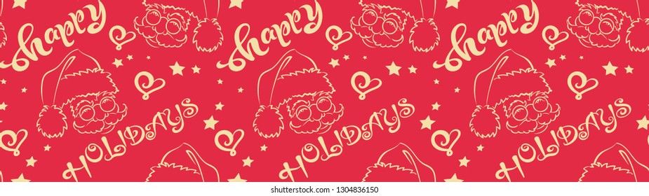  Red seamless pattern with Santa Claus.