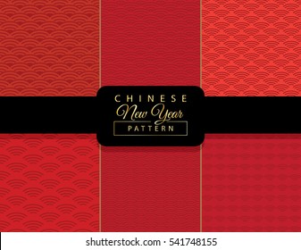 Red seamless pattern set envelopes gifts presented at social, family gatherings such as weddings holidays Chinese New Year. Red color symbolizes good luck, symbol to ward off evil spirits wavy element