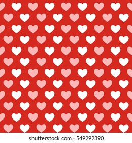 Red seamless pattern with simple hearts. Vector background for Valentine's day.