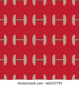 Red seamless pattern with sport dumbbells.