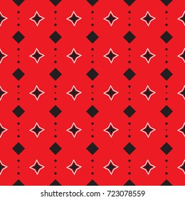 Red seamless pattern with stars and rhombuses.