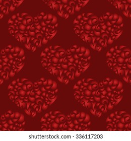 red Seamless pattern with swirly  hearts. Valentines Day background. 