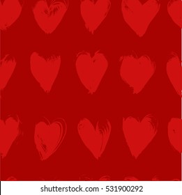 Red seamless pattern from textured smears heart shapes