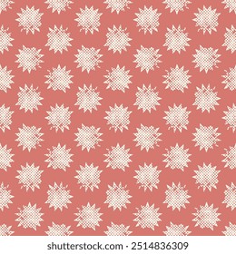 Red seamless pattern with textured white stars. Vector square print, background, design 