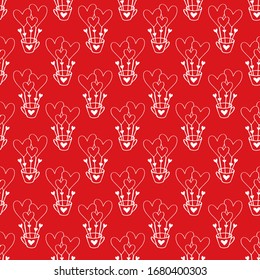 Red Seamless Pattern for Valentines Day design. Heart composition in a cup. Hand drawn love and romance theme background. Elegant vector illustration.