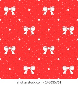 Red seamless pattern with white bows. Holiday background