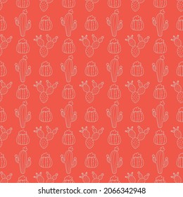 Red seamless patterns with white cactus.