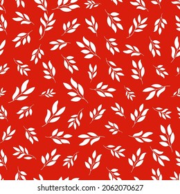 Red seamless patterns with white flower leaves.