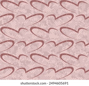 Red seamless pixel background with hearts.
