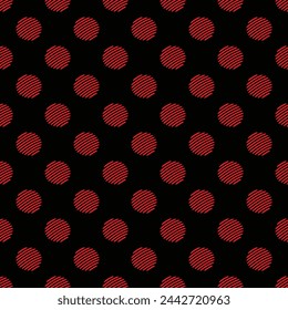 Red seamless polka dot pattern vector, Black background. Pencil drawing style