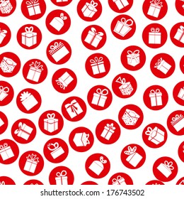 Red seamless present pattern. Vector background.