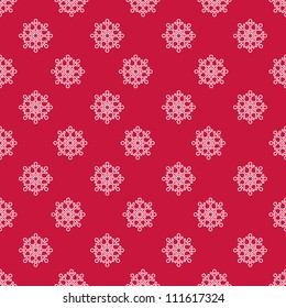 Red seamless snowflakes background for winter and christmas theme. Vector illustration.