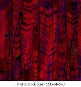 Red seamless texture from arrows and wavy lines. Stylized floral pattern. Abstract vector background for web page, banners backdrop, fabric, home decor, wrapping