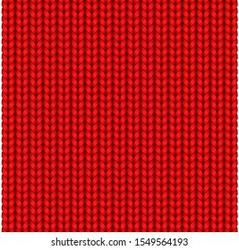 Red seamless texture of knitting woolen clothes. Christmas Red Knitted Pattern. Vector illustration.
