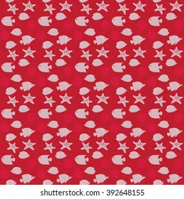 red seamless tropical fishes pattern vector illustration