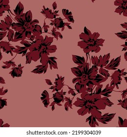 red seamless vector flowers leaves bunches pattern on red background