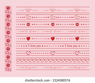 red seamless vector ornaments with hearts and lips for romantic design