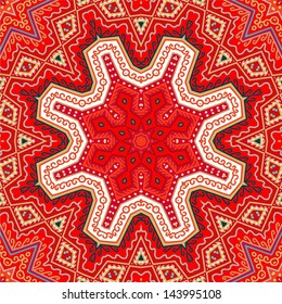 Red seamless vector pattern with ornamental rosettes on red background