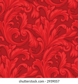 Red seamless vector scroll wallpaper pattern. 