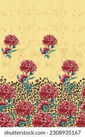 red seamless vector stock flowers leaves border pattern on abstract yellow background