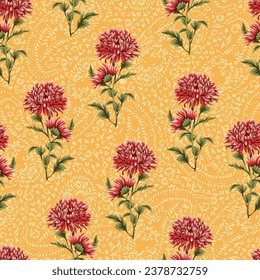 red seamless vector stock flowers leaves bunches pattern on texture paisley yellow background