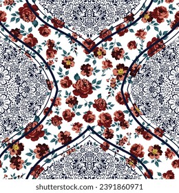 hojas de flores de vectores sin costura rojas con patrón de bandana