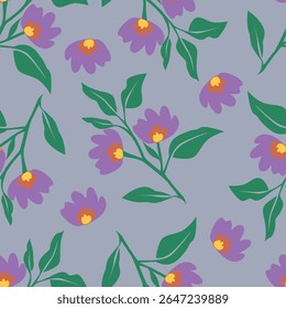 vermelho vetor sem costura flores stock com padrão de folhas verdes no fundo verde

