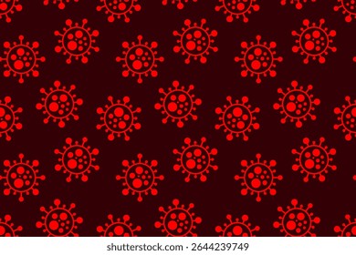 Patrón de virus rojo sin fisuras. Fondo de peligro para la salud pandémica con símbolos abstractos de bacterias médicas. Ilustración vectorial para la tela, diseño, impresión, Fondo de pantalla, cubierta, concepto de COVID
